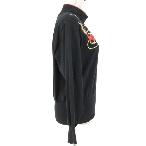 Laurel Escada Sweater Womens 8 US 36 EU Black Wool Embroidered Shoulder Pads Vtg - Picture 10 of 11